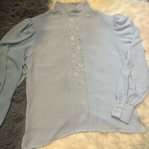 Baby blue vintage floral blouse